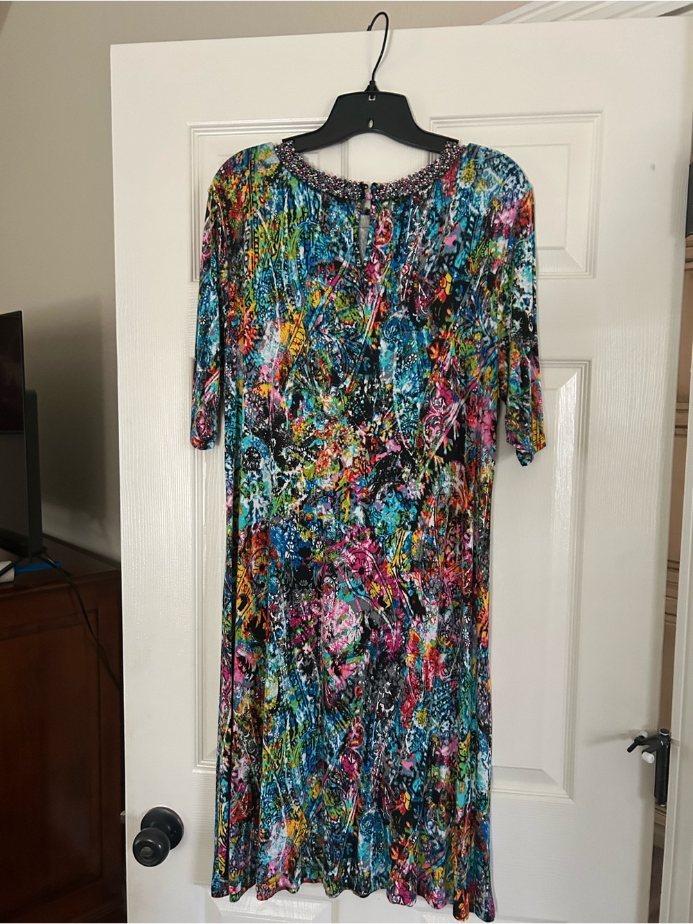 Investments Multicolor Midi Dress with Beaded Neckline